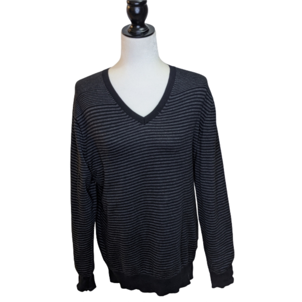 Claiborne Performance V Neck Striped Sweater Med